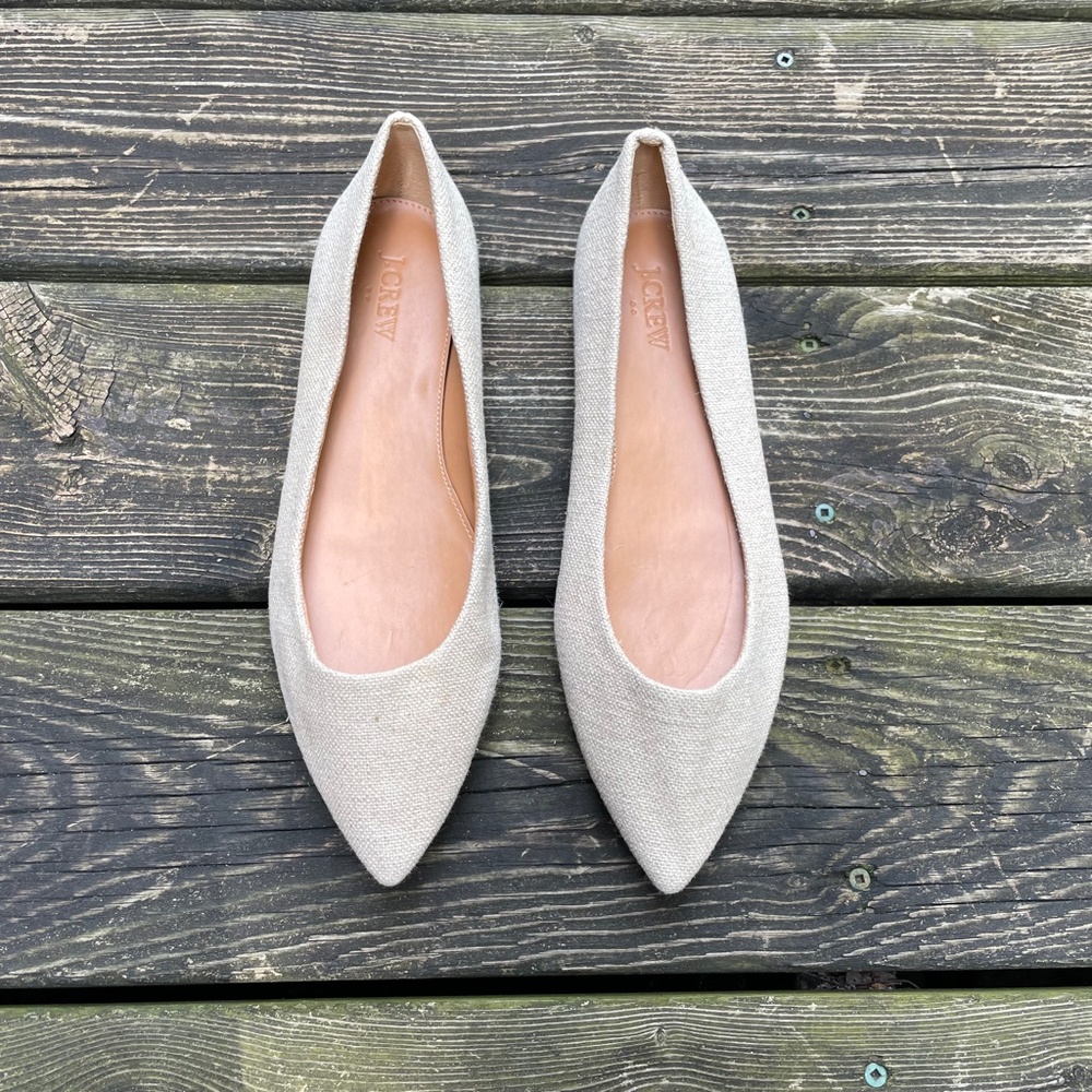 J Crew Cream Tweed Fabric Ballet Flats